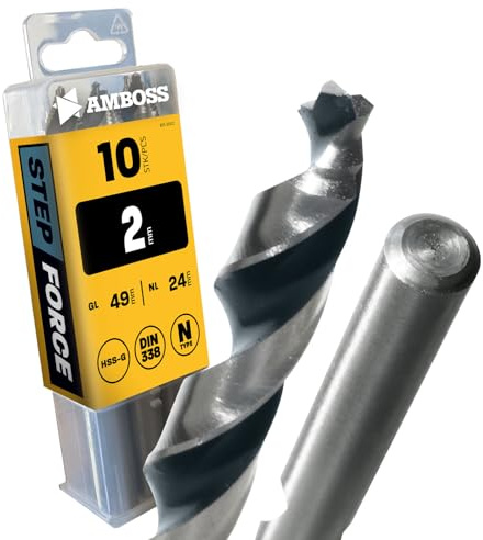 10x Spiralbohrer Step Force Ø2.0 mm - HSS-G DIN 338 für Stahl, Baustahl, Alu, Buntmetalle AMBOSS WERKZEUGE® Bohrer Bleche, Profile - Sechskant f. Bohrmaschine, Akkubohrer, Standbohrmaschine