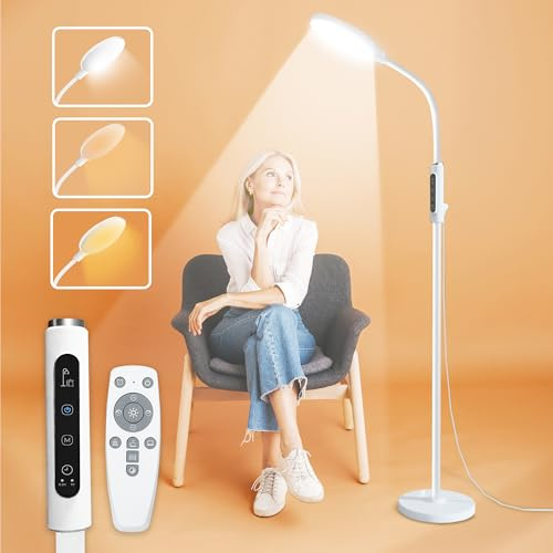 PRIMETEK Light Lamp, Dual Control with Remote & Touch Screen, 10000LUX, Adjustable Neck, Multi-Purpose, Portable, LED Light Technology, 5 Color Temperatures & 10 Brightness Levels, UV-Free