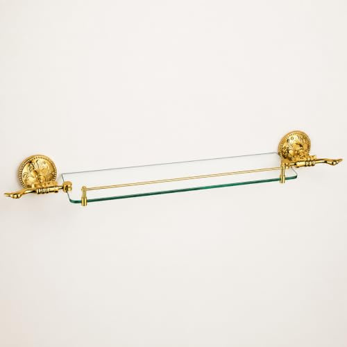Belle Arti Luxus Wandregal Glasregal Badregal Badablage Glasplatte 1- oder 2-stöckig mit Halterung aus Messing Vintage in Gold Optik - Wandmontage - pflegeleicht und rostfrei (1-Etage)