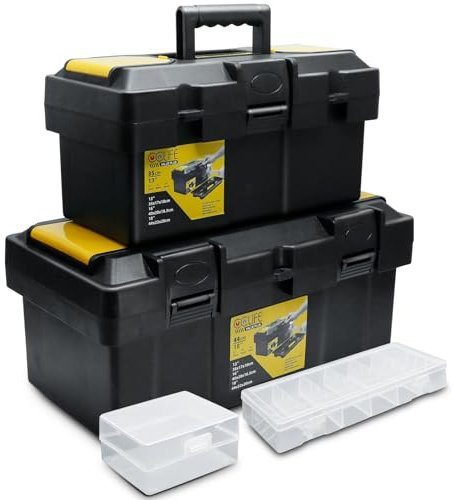 CCLIFE Werkzeugbox Set 18(44 x 22 x 20 cm) + 13(35 x 17 x 18 cm) Werkzeugkasten Koffer mit 2 kleinen Aufbewahrungsboxen, Schnellverschluss und Organizer, stabiler Organizer