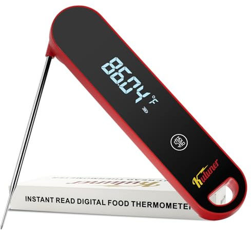 KULUNER Leading Speed Instant Read Thermometer (Less Than 0.6 Seconds), Equipped with a high-Definition Display, IP67 Waterproof Meat Thermometer, Perfect for Grilling, Cooking, and Outdoor BBQ (Red)