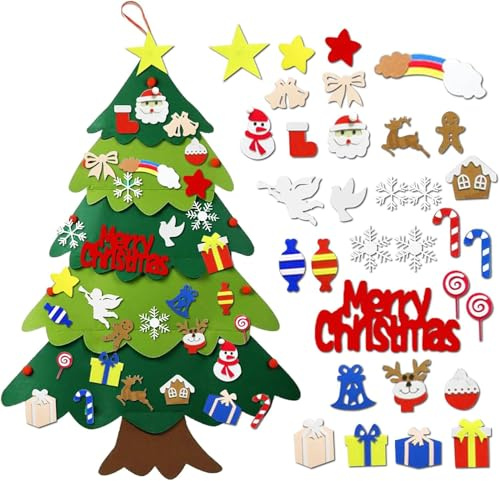 SPORWAY Filz Weihnachtsbaum: DIY Filz Weihnachtsbaum für Kinder, Filz Tannenbaum Schmücken Set mit 32 Stück Abnehmbaren Weihnachtsschm, Weihnachtsdekoration Wand Tür Wandbehang Deko