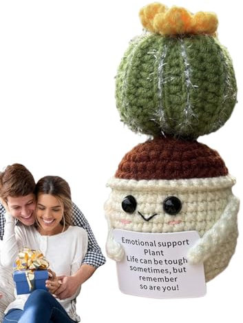 Gungtj Bola de cactus, divertido cactus de ganchillo, cactus positivo, juguete de cactus hecho a mano, decoración de cactus positivo, cactus de ganchillo de apoyo emocional, uso perfecto para juguete