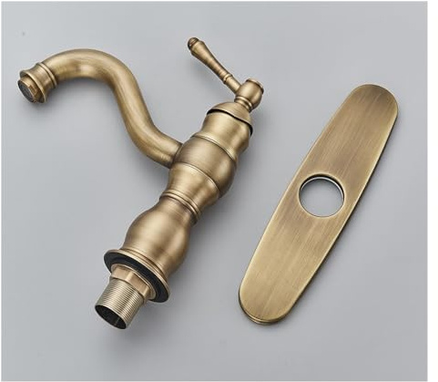 EYPVCLST Bathroom Basin Sink Thermostat Single Handle Single Hole Brass hot and Cold Water countertop Mounted Retro Faucet(Antique ANG Cover)