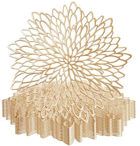 wiipara 12er Set Goldene Platzsets Tischsets Abwaschbar (Ø38cm, Gold)