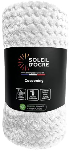 Soleil d'ocre, Couverture, Plaid 180x220 cm COCOONING Ecru