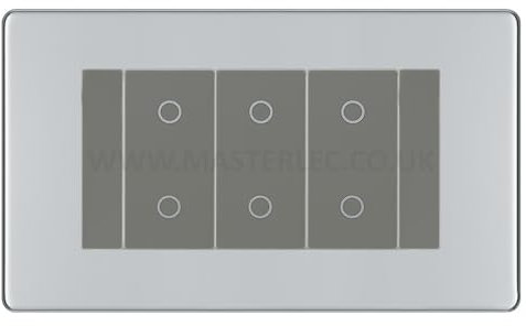 BG FPCTDM3G Polished Chrome Screwless 3 Gang Triple Master Touch Dimmer Switch Grey Inserts