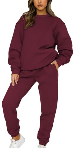 amropi Women's Tracksuit Set Pullover Sweatshirt and Jogging Pants Warm Sweatsuit Burgundy, M