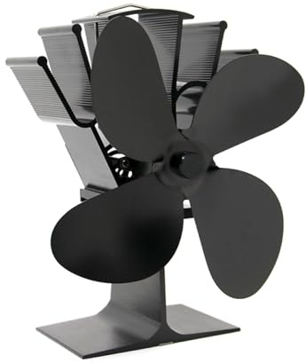 Kaminventilator Lüfter, Ofenventilator Wärmebetriebener Ventilator mit 4 Blätter, Holzofenventilator für Kaminöfen Holzofen, ohne Strom Energieeffizien - Schwarz