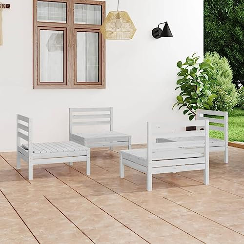 WKIEQACO Gartenmöbel-Set, 4-teilig, massives Kiefernholz, Weiß