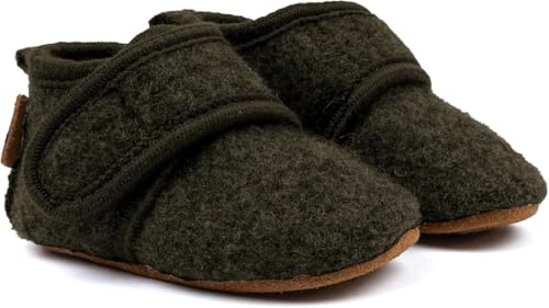 Mikk-line Chaussons de bébé et chaussons en laine - Chaussons souples pour bébé avec semelle en cuir antidérapante - Chaussures d'apprentissage chaudes pour garçons et filles - 100 % laine, idéales