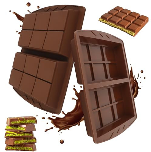 QOUBNIC 2 Moules en Silicone pour Chocolats, Moule pour Chocolat en Silicone Profond pour Barres Énergétiques Pralines et Décors Culinaires Marron