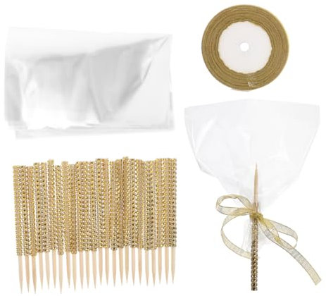 GARVALON 24pièces Kit De Bâtons à Bonbons Brillant avec Décoratifs Et Ruban pour Fêtes Anniversaires Mariages Et Célébrations