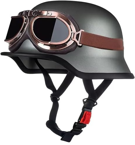 VVPEC Halvmotorcykelhjälm med UV-glasögon Öppen ansiktshjälmar ECEDOT-certifierad,WW2 Tysk retrostil halvansiktshjälm for vuxna män kvinnor, halvskalshjälmar for mopeder Scooter Cruiser Chopper(1,2XL