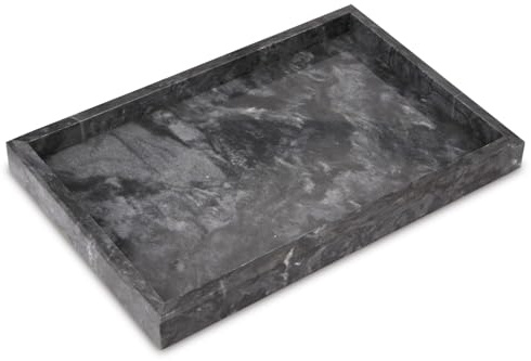 Marmor Tablett Natürlicher, Dunkelgrau, 30 x 20 x 3 cm | Kosmetiktabletts, Badezimmer Tablett, Schminktisch Organizer für Arbeitsplatte Gewebe Kerzen Handtuch Kaffee Schmuck Pflanze
