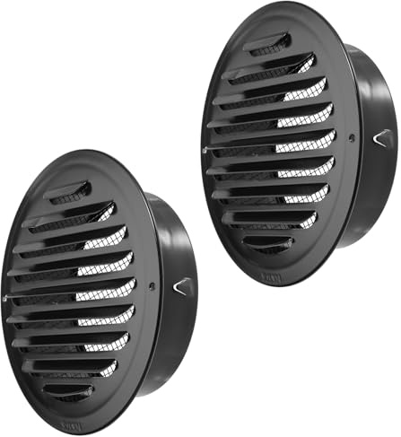 SUMNACON 2 Pcs 304 Stainless Steel Air Vent Cover Ventilation Cover, Round 145mm Air Vent Grill Screen Hood Extractor Fan Ventilation Cover with Insect Mesh for Bathroom Kitchen (Black)