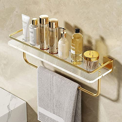 Étagère de Salle de Bain en Or brossé, Support de Douche d'angle, Support Mural en Acrylique pour cosmétiques, Produits pour la Peau, Porte-Serviettes, Support de Rangement Multifonctionnel