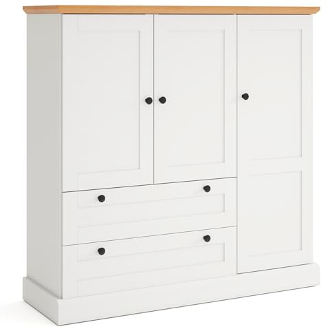 TANGZON Buffet Sideboard, 120 x 40 x 120cm Storage Cabinet with 3 Doors, Removable Shelf & 2 Drawers, Freestanding Wooden Kitchen Cupboard Organiser for Dining Living Room Hallway, White