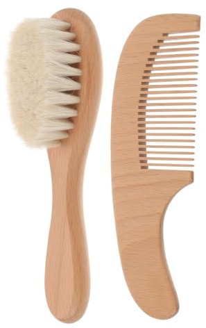 FRCOLOR Ensemble Brosse et Peigne pour Bébé en Bois, Facile à Manipuler et Entretenir, pour Soins Capillaires Lors D'occasions Spéciales ou Anniversaires