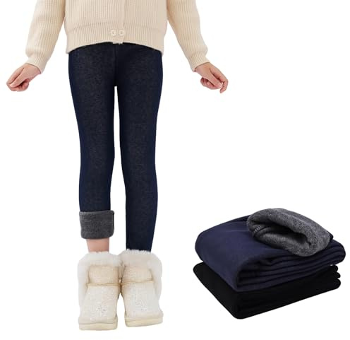 Baogaier Termoleggings för flickor, fodrade termoleggings med fleece, barn, vinter, tjocka, varma, hög midja, långa byxor, leggings, termobyxor, vinterleggings, 5–13 år, storlek 110–152, svart, 128