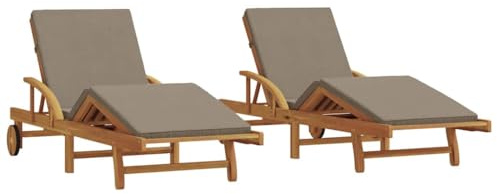 Hommdiy Sonnenliegen 2er Set mit Kissen und Rädern in Taupe aus Akazienholz(2X Sonnenliege)