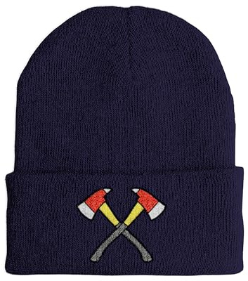 tshirtladen Feuerwehr Strickmütze Bestickt – Winter Haube mit gekreuzten Äxten – Einsatzkräfte Firefighter Hauberl Kappl Batschkapp Rettungsdienst Humor Statement