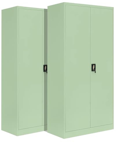 2-Pack LagerZwei Mehrzweckschrank 185x90x40cm I Metallschrank, 4 Fachböden I Aktenschrank, abschließbar I Robuster Allzweckschrank als Werkstattschrank & Büroschrank I Stahlschrank mintgrün
