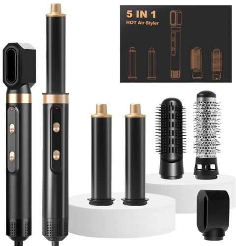 Anluomania Air Styler 5 en 1 Brosse Soufflante, Air Brush 1000W, Seche Cheveux avec 3 Températures 2 Vitesses, Boucleur à Cheveux Automatique, Airbrush pour Seche Cheveux, Lisser, Ondulé, Volumisante