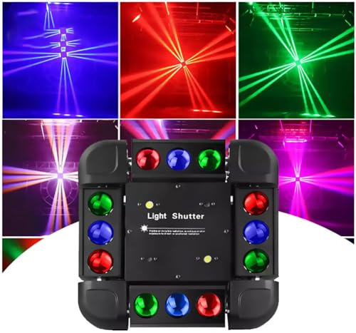 Projecteurs Disco 3 en 1, éclairage de scène, tête Mobile, 16 Faisceaux Lumineux, éclairage de fête, Stroboscope activé par Le Son, éclairage Musical LED RVB par contrôle DMX