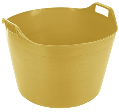 TRG Yellow 75L Heavy Duty Flexi Tub – Extra Large Strong Plastic Storage Bucket with Handles | Flexible, Robust & Multipurpose Container for Garden, Home, DIY & Laundry