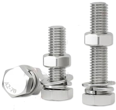 4-in-1-Set Gewindestifte, Vollgewinde, Edelstahl 304, Außensechskantschraube, Sechskantmutter, Unterlegscheibe, Federscheibe, Dichtung, Bolzen, weit verbreitet(150mm,M12 (2Set))