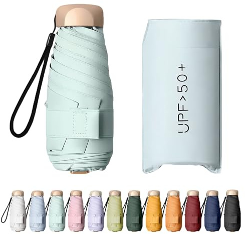 Enreluya Paraguas Plegable de Bolsillo, Sombrilla de Mano 6 Varillas, Protección UV 99% Impermeable, Mini Paraguas Protección Solar UV con Funda, Ideal Viajar y Bolsos Pequeños