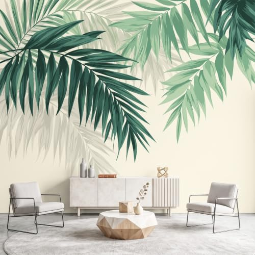 Papier Peint Frais, Nordique, Élégant Papier Peint Panoramique 400 x 280 cm Pour Salon Chambre D'Enfant décoration Chambre d'Enfant Décoration Murale Feuilles de palmier, Plantes, Minimaliste