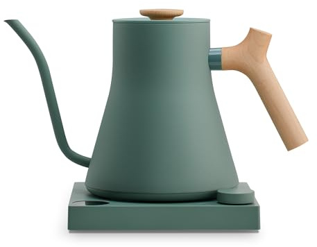 Bouilloire électrique à col de cygne Fellow Stagg EKG Pro - Café et thé à verser, chauffage rapide, contrôle précis de la température, EU Vert fumé avec manche en érable