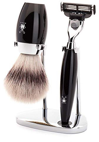 MÜHLE Rasierset - Kosmo Serie - Silvertip Fibre - kompatibel mit Gillette-Klingen - Edelharz schwarz