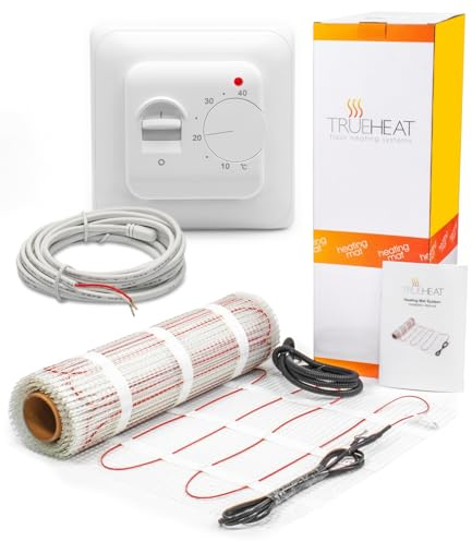 Electric Underfloor Heating Mat Kit for Tile or Stone Floors 200W/m2-12m2 with Manual Thermostat