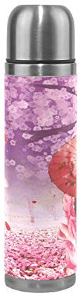 Eslifey Japanisches Mädchen mit rotem Regenschirm, auslaufsicher, isoliert, doppeltes Vakuum, Edelstahl, Thermoskanne, 500 ml