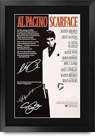 HWC Trading Scarface A3 Gerahmte Signiert Gedruckt Autogramme Bild Druck-Fotoanzeige Geschenk Für Al Pacino Steven Bauer Michelle Pfeiffer Filmfans