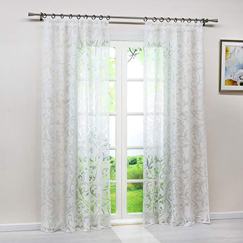 HeichkelL Voile Gardinenschal mit Kräuselband, 1PC Store BxH 140x175cm Weiß | Transparent Vorhang, Wohnzimmer Gardine mit Ausbrenner Design