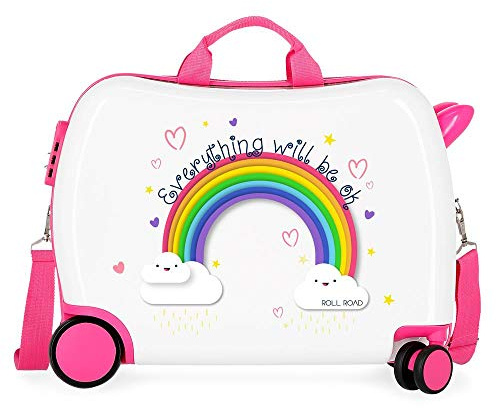 Roll Road Arcoiris Everything Ok Kinder-Koffer Rosa 50x39x20 cms Hartschalen ABS Kombinationsschloss 38L 2,1Kgs 4 Räder Handgepäck, Weiß