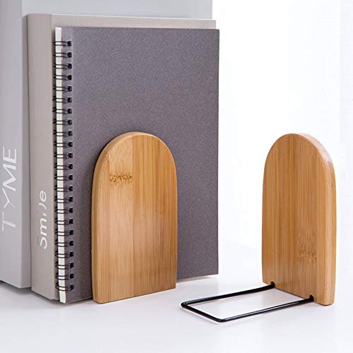 2Pcs Serre-Livres en Bois Bambou Presse-Livres Support de Livres en Base Métal Casier à Livres Decor Simples Stockage de Bureau Étagère à Livres pour Bibliothèque École Domicile Librairie