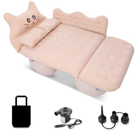 Ergocar Materassino Gonfiabile Gatto Fortunato Floccaggio Materasso Letto per Auto con Pompa per Il Campeggio, Escursionismo, Piscina, Spiaggia, Viaggiare (Beige)