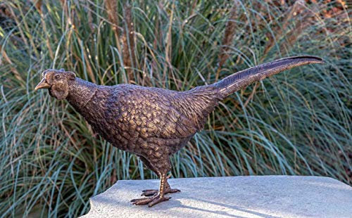 IDYL Bronze-Skulptur Fasan | 34x18x75 cm | Tierfigur aus Bronze handgefertigt | Gartenskulptur oder Teich-Dekoration | Hochwertiges Kunsthandwerk | Wetterfest