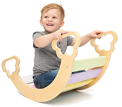 JumpOff Jo - Wooden Arch Climber - Fun Rocking Arch & Climbing Toy for Kids, Montessori Open Play, Indoor Playground Activity - Toddler Climbing Toys - Pastel Colors