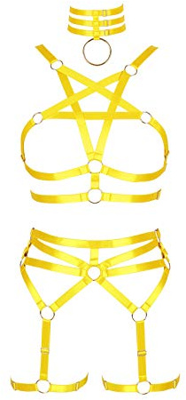 BBOHSS Dam body sele pentagram bh set punk strumpband ben midja dans elastisk gotisk karneval tillbehör (orangegul)