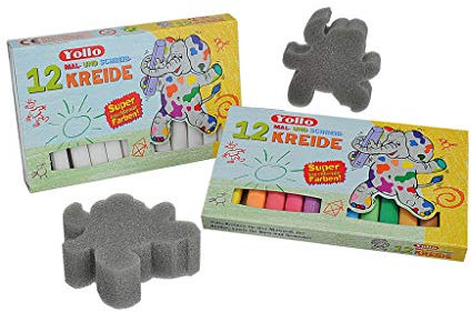 Yollo Tafelkreide, Weiß & Bunt im Set, 24 Stück, inkl. Schwämme | Wiemann Lehrmittel