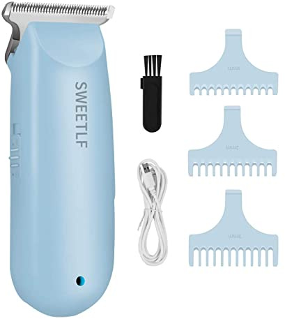 SWEETLF Hair Clippers, Silent Cordless Hair Trimmer, Mini Hair Cutting Kit with 3 Guide Combs, Portable & USB Rechargeable Haircut Clippers for Men Women Kids (Blue)