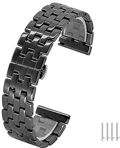 Kai Tian Schnelle Veröffentlichung Uhrenarmband für Frauen Männer Keramik Armband 20mm Konische Armbänder Edelstahl Schmetterlingsverschluss Schwarz