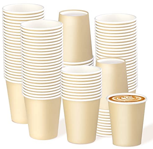 Deudy 100 Stück 8OZ/240ml Khaki Pappbecher Klein Trinkbecher Einweg Becher | Einweg Kaffeebecher Bio Einweg Becher Partybecher für Heiße Getränke Geeignet, Kaltgetränke, Süßigkeiten, Probierspeisen