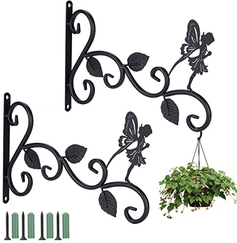 Coolty 2 Stück Pflanzenhalterung Pflanzenaufhänger Wandhaken Blumenampel Wandhalter Haken von Pflanzer Vogelhäuschen Laterne Windspiele Wandleuchter, Schwarz